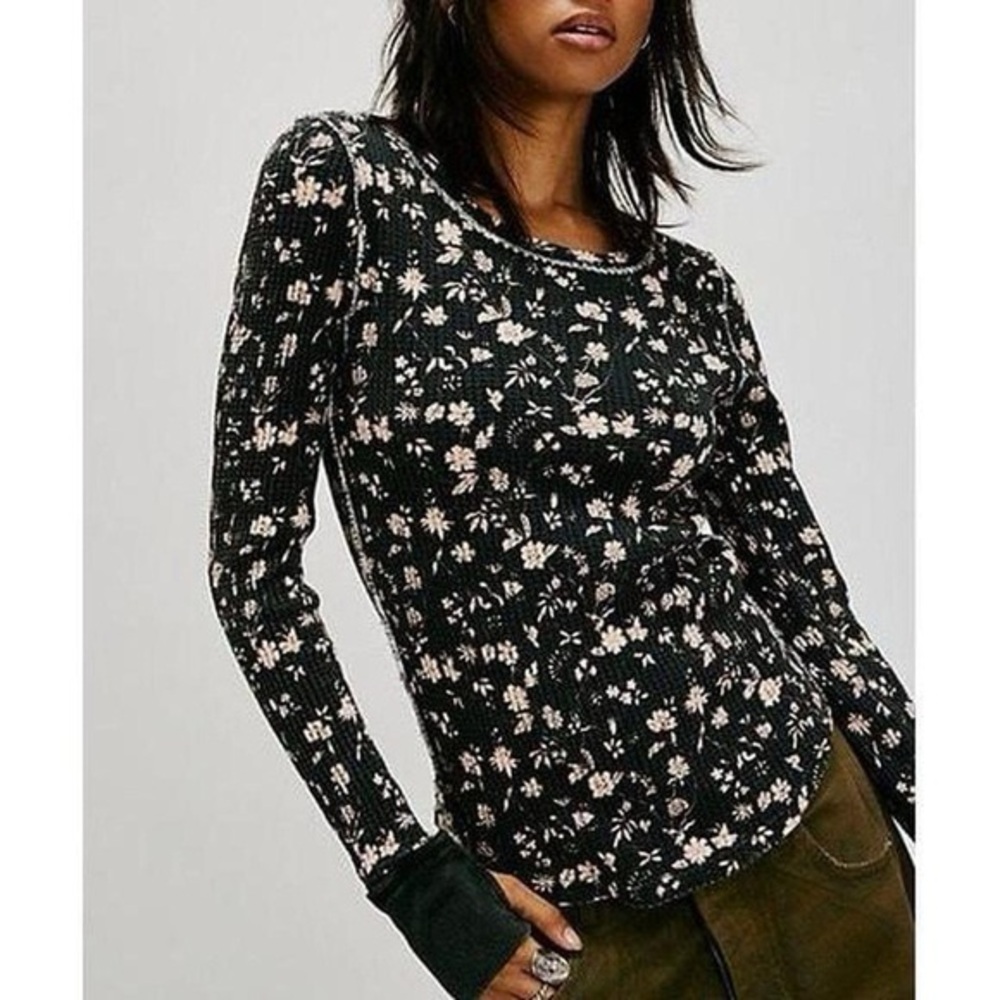 We The Free Black and White Floral Long Sleeve Tee